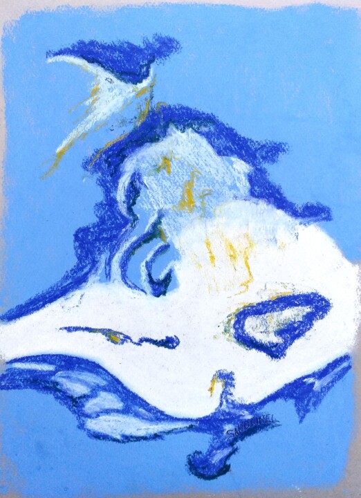 Картина под названием "Abstrait Bleu Vague…" - Sandrine Lefebvre, Подлинное произведение искусства, Пастель