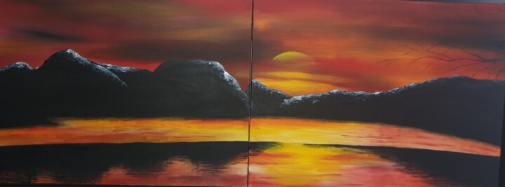 Painting titled "Sunset" by São Vieira, Original Artwork, Acrylic Mounted on Wood Stretcher frame