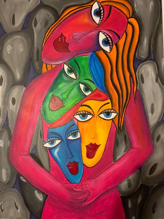 Painting titled "La mère protectrice" by Saraa Leveque, Original Artwork, Acrylic