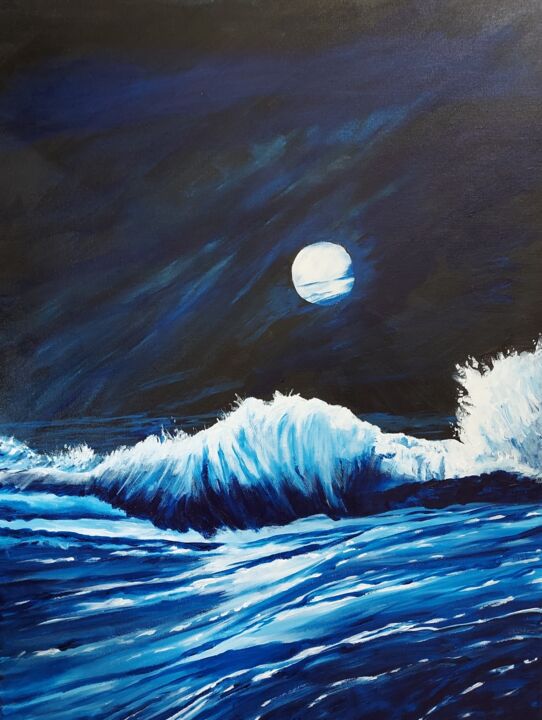 Peinture intitulée "moonlight waves" par Sarah Bax, Œuvre d'art originale, Acrylique