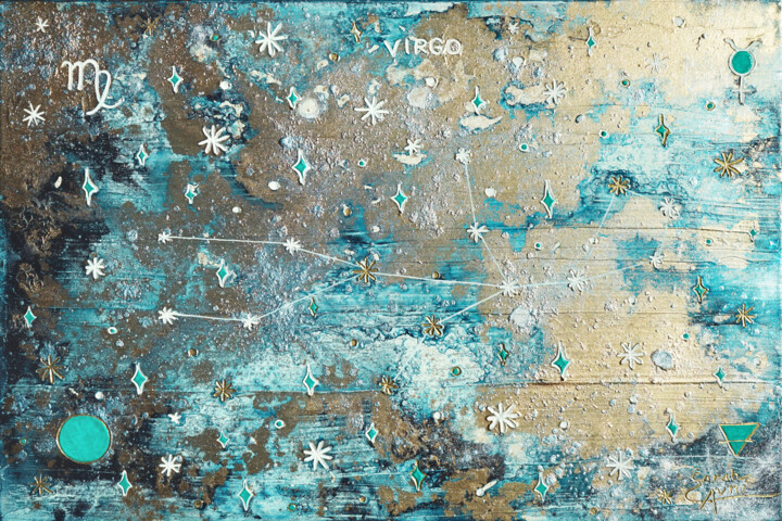 Malarstwo zatytułowany „Blue Virgo 1” autorstwa Sarah I. Avni, Oryginalna praca, Akryl Zamontowany na Drewniana rama noszy