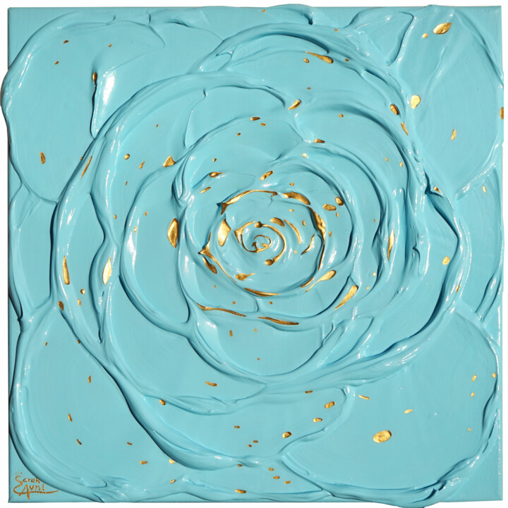 Malarstwo zatytułowany „Little Blue Rose wi…” autorstwa Sarah I. Avni, Oryginalna praca, Akryl Zamontowany na Drewniana rama…