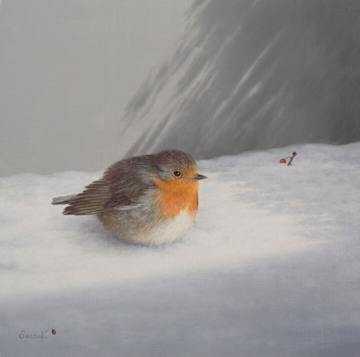 绘画 标题为“Rouge gorge en hiver” 由Reza Sarrafi, 原创艺术品, 油