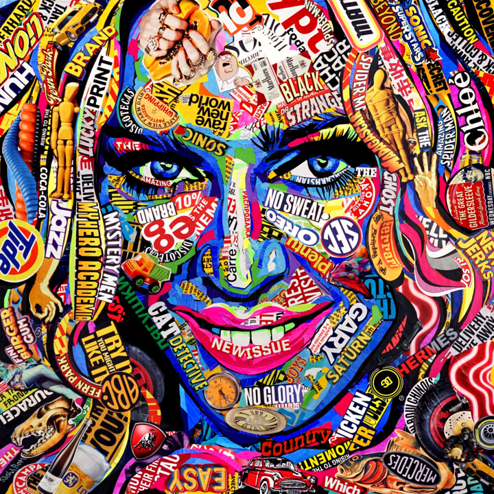 Painting titled "madonna" by Sasha Bom, Original Artwork, Collages Mounted on Wood Stretcher frame