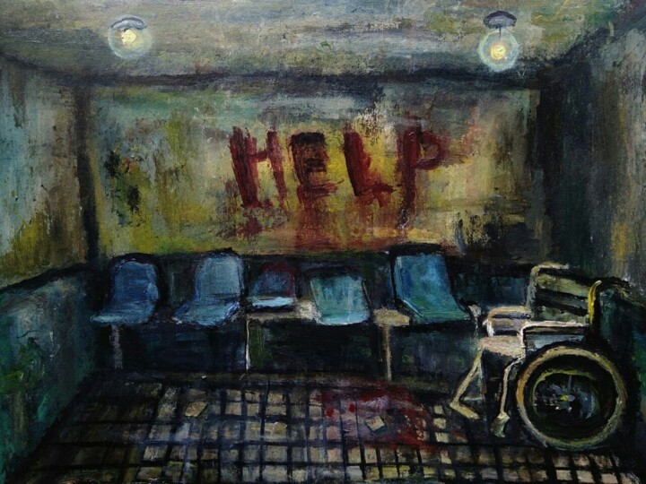 Painting titled "In the hospital" by Sasha Brisac, Original Artwork, Acrylic