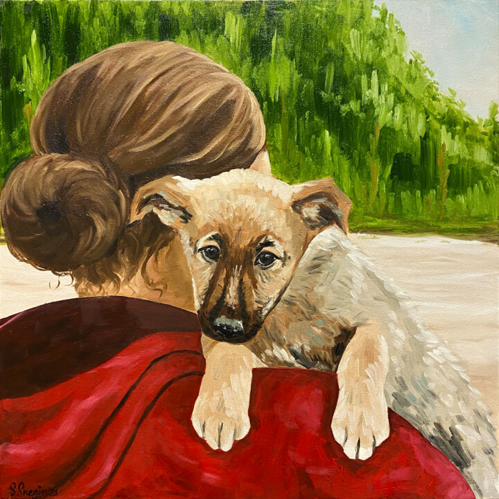 Painting titled "A foundling" by Sasha Snegir, Original Artwork, Oil Mounted on Cardboard