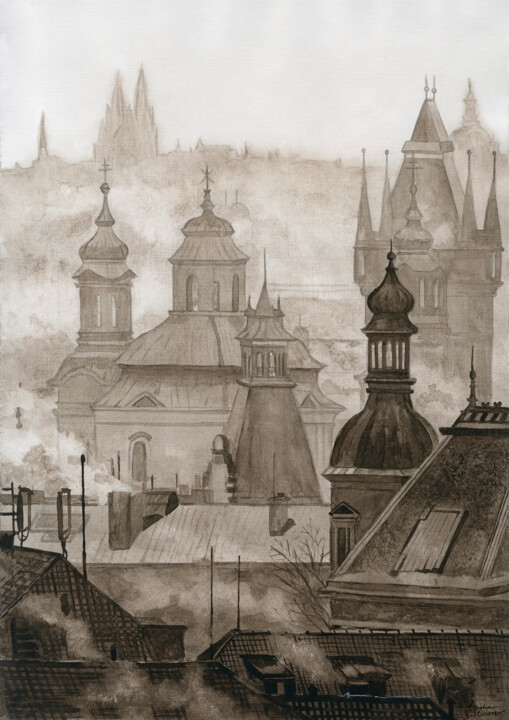 "Prague" başlıklı Tablo Sasha Solomon tarafından, Orijinal sanat, Suluboya