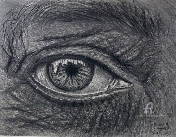 Drawing titled "Eye" by Saud Ali Alassaf, Original Artwork, Pencil
