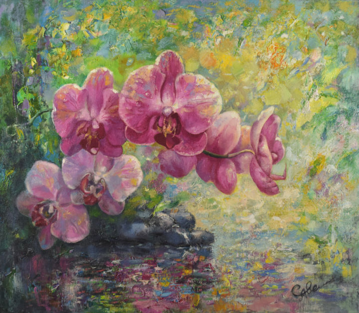 Schilderij getiteld "Orchids Painting Fl…" door Natalya Savenkova, Origineel Kunstwerk, Olie