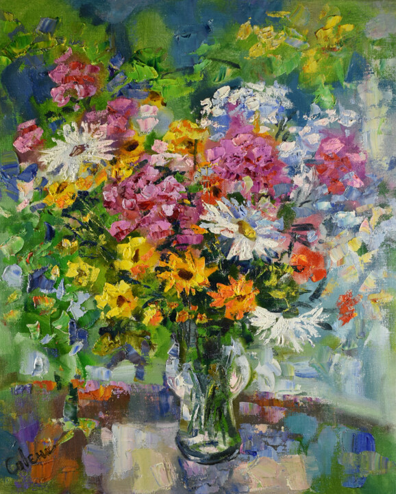 Peinture intitulée "Sunny Bouquet Paint…" par Natalya Savenkova, Œuvre d'art originale, Huile