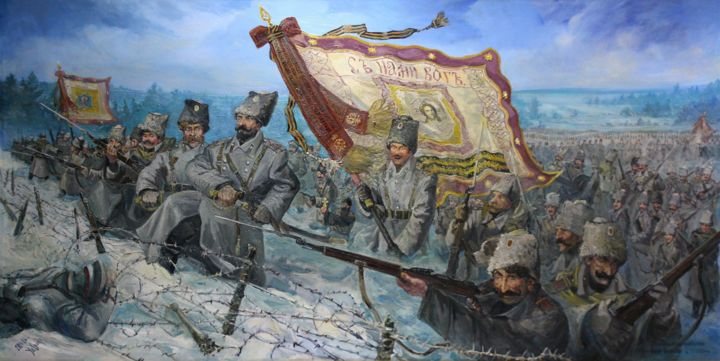 Painting titled "Сибирские стрелки" by Uladzimir Saiko, Original Artwork, Oil