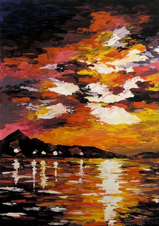 Painting titled "Abendsonnenuntergan…" by Igor Schick, Original Artwork, Stained glass painting