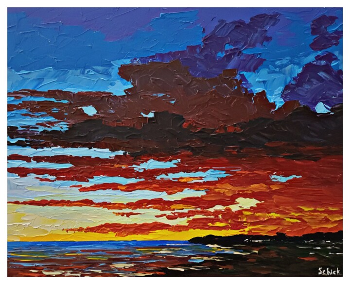 Pittura intitolato "sharp sunset over t…" da Igor Schick, Opera d'arte originale, Acrilico