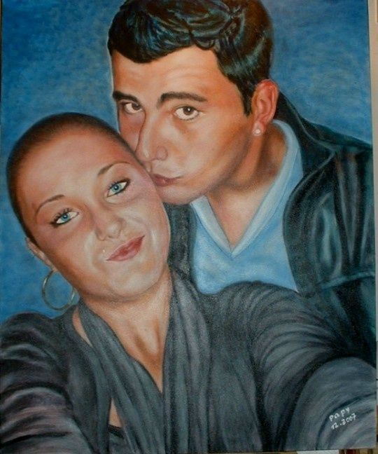 Painting titled "Yohann et Mathilde" by Francis Privet, Original Artwork