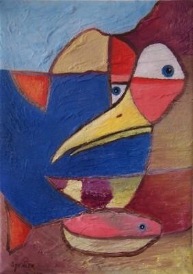 Pittura intitolato "Fisherbird" da Scott Spencer, Opera d'arte originale, Olio Montato su Telaio per barella in legno
