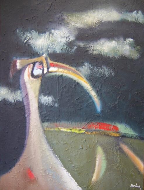 Картина под названием "Flightless Bird" - Scott Spencer, Подлинное произведение искусства, Масло Установлен на Деревянная ра…