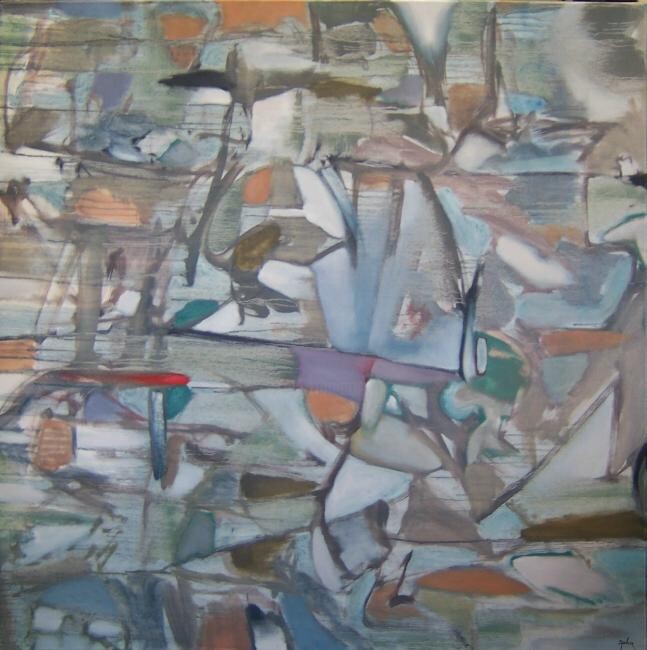 「Fly Fishing」というタイトルの絵画 Scott Spencerによって, オリジナルのアートワーク, オイル ウッドストレッチャーフレームにマウント