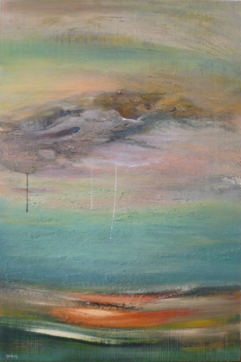 제목이 "Smiling Horizon"인 미술작품 Scott Spencer로, 원작, 기름 나무 들것 프레임에 장착됨