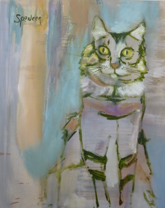 Painting titled "Feline" by Scott Spencer, Original Artwork, Oil Mounted on Wood Stretcher frame