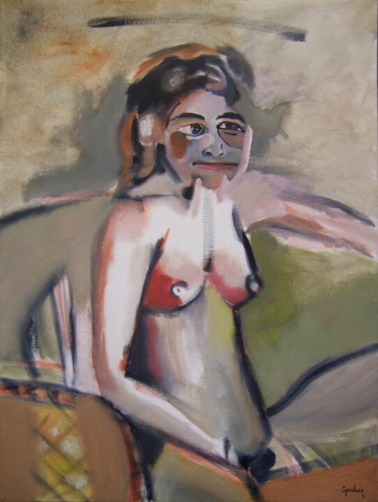 Pintura titulada "Girl in a Wicker Ch…" por Scott Spencer, Obra de arte original, Oleo Montado en Bastidor de camilla de mad…
