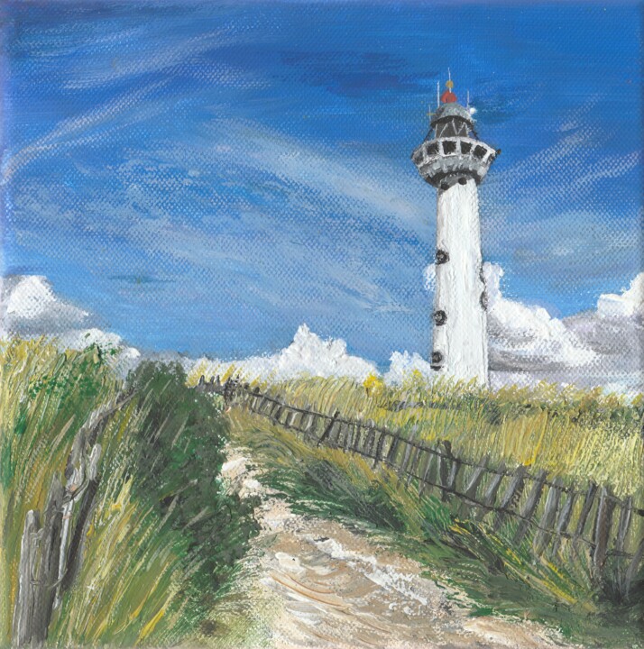 Peinture intitulée "White lighthouse Eg…" par Bas Van Bemmel, Œuvre d'art originale, Gouache