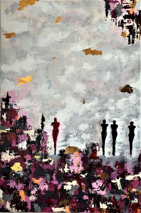 Ζωγραφική με τίτλο "People - Pink, Fusc…" από Seda Eyuboglu, Αυθεντικά έργα τέχνης, Ακρυλικό