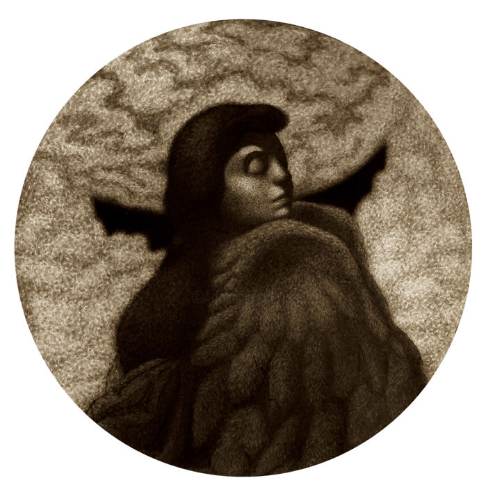 "The bird Sirin" başlıklı Tablo Николай Седнин (Nicolas Sedninne) tarafından, Orijinal sanat, Mürekkep