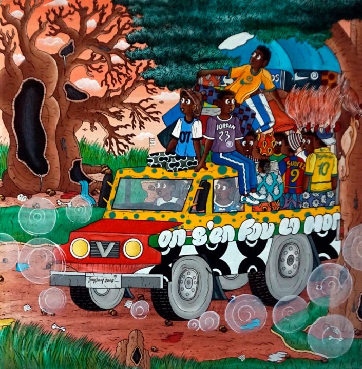 Malerei mit dem Titel "Taxi brousse" von Segson, Original-Kunstwerk, Öl