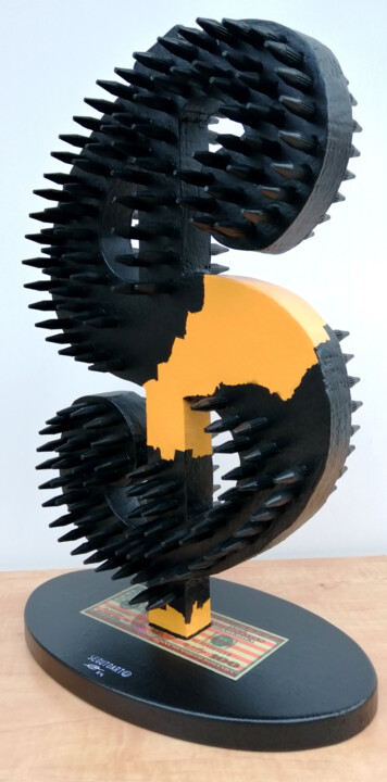 「DON´T TOUCH MY MONEY」というタイトルの彫刻 Segutoartによって, オリジナルのアートワーク, ウッド