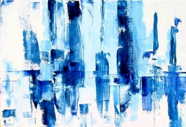 Malarstwo zatytułowany „bleue village” autorstwa Andre Pourtales, Oryginalna praca, Olej