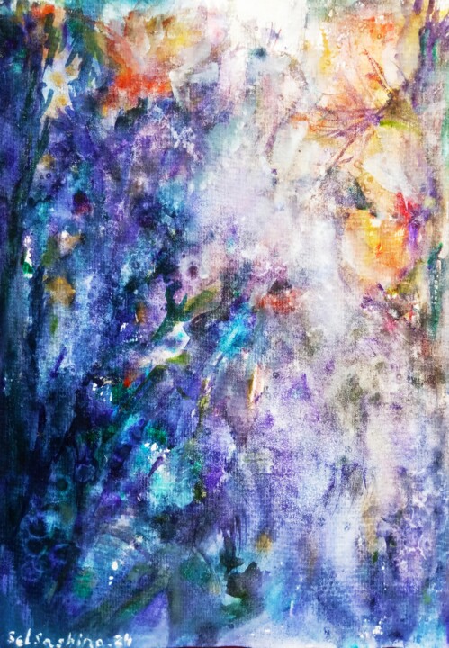 Schilderij getiteld "Blueberry Fairies" door Selena Sashina, Origineel Kunstwerk, Aquarel