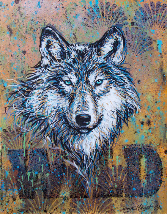 Peinture intitulée "Wolf into the Wild" par Serge Mazet, Œuvre d'art originale, Acrylique
