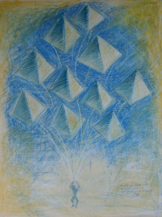 Dessin intitulée "Traité du parachute…" par Serge Reynaud (Art of Flying), Œuvre d'art originale, Pastel