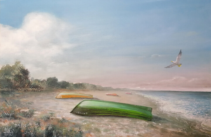 Pintura titulada "лодки на песке" por Serge Sunne, Obra de arte original, Acrílico