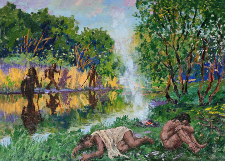 Malarstwo zatytułowany „We went to the fire” autorstwa Сергей Крупкин, Oryginalna praca, Olej