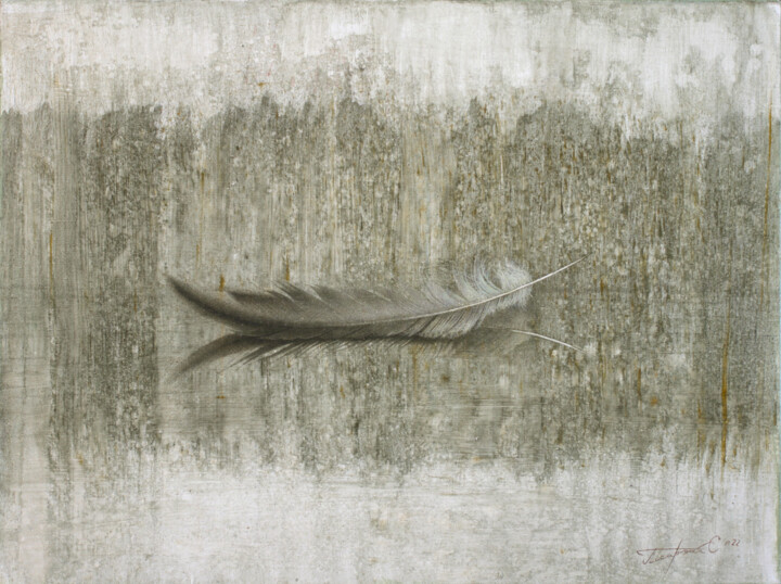 Schilderij getiteld "Feather" door Sergej Pisarenko, Origineel Kunstwerk, Olie