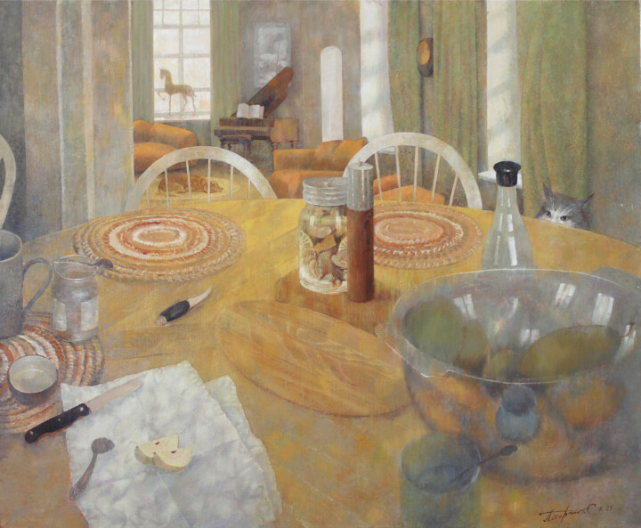 Картина под названием "Breakfast" - Sergej Pisarenko, Подлинное произведение искусства, Масло