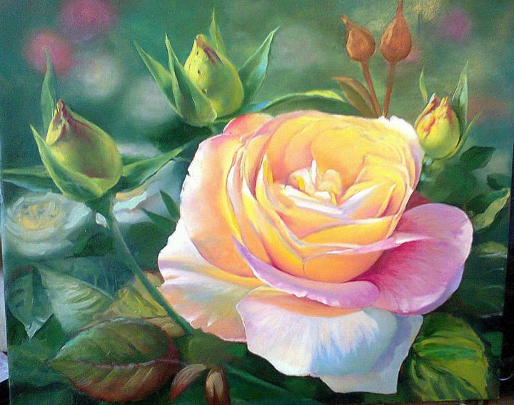 Painting titled "Rose" by Sergey Kolodyazhniy, Original Artwork, Oil