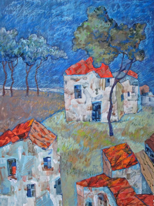 Painting titled "Italian Landscape" by Sergey Kostin, Original Artwork, Acrylic