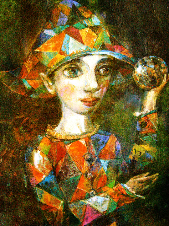 Pintura titulada "Clown with Cristal…" por Sergey Kostin, Obra de arte original, Oleo