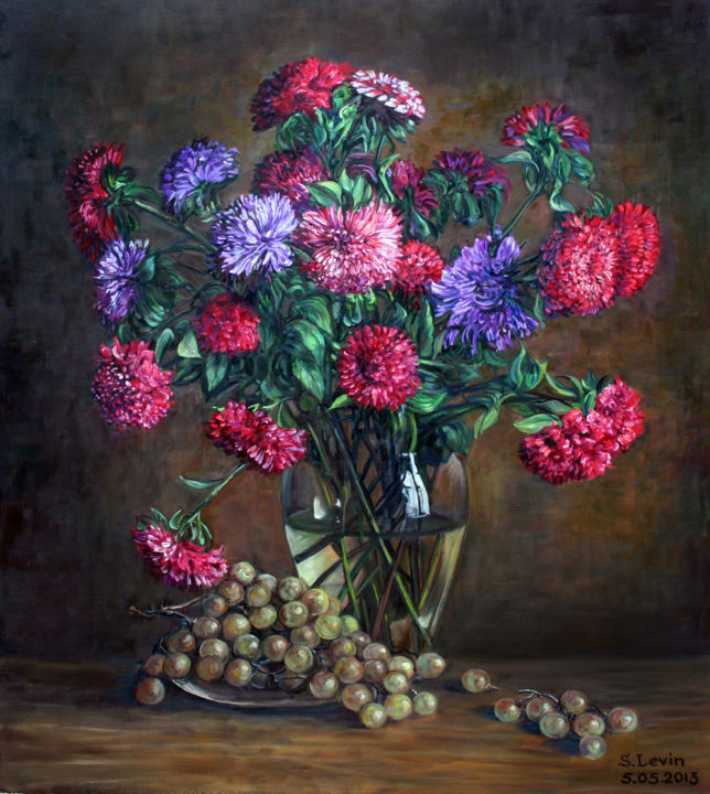 Painting titled "still life, red ast…" by Sergey Levin, Original Artwork, Oil