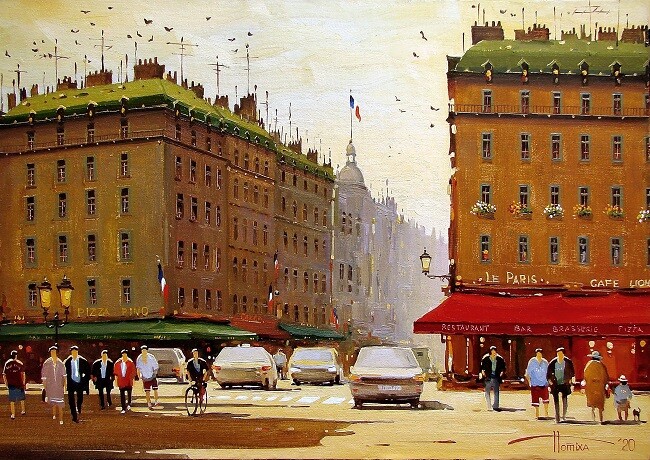 Painting titled "Sunday walk. Paris" by Sergey Potikha, Original Artwork, Oil
