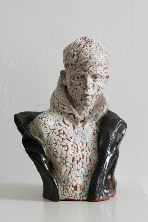 Sculpture titled "Boy in a sweatshirt" by Sergey Sovkov, Original Artwork, Ceramics