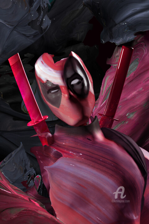 Digital Arts titled "Deadpool" by Sergey Lutsenko, Original Artwork, 3D Modeling Mounted on Metal