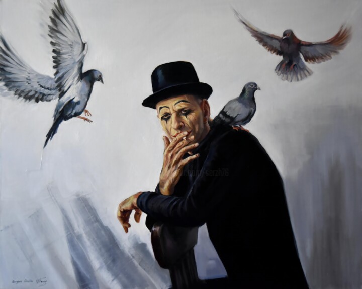 Ζωγραφική με τίτλο "The birdman mime" από Serghei Ghetiu, Αυθεντικά έργα τέχνης, Λάδι