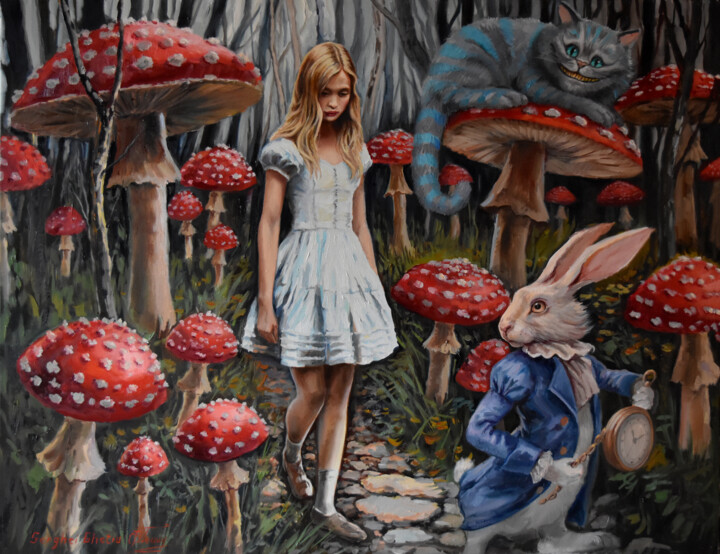 Painting titled "Alice's Adventures…" by Serghei Ghetiu, Original Artwork, Oil Mounted on Wood Stretcher frame