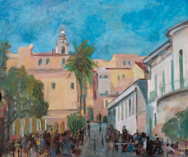 Painting titled "Bordighera Alta" by Sergio Carcereri, Original Artwork, Oil Mounted on Cardboard