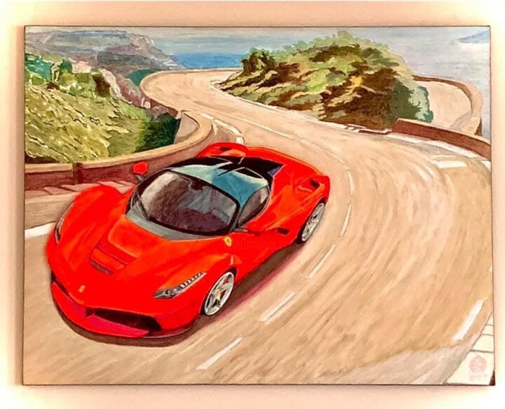 Peinture intitulée "La Ferrari" par Sergio De Nice, Œuvre d'art originale, Huile