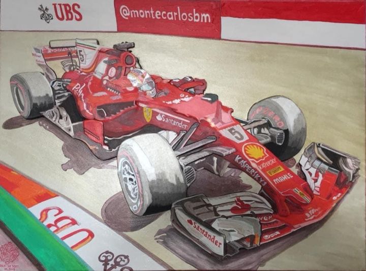 Peinture intitulée "Vettel Monaco GP-F1…" par Sergio De Nice, Œuvre d'art originale, Huile