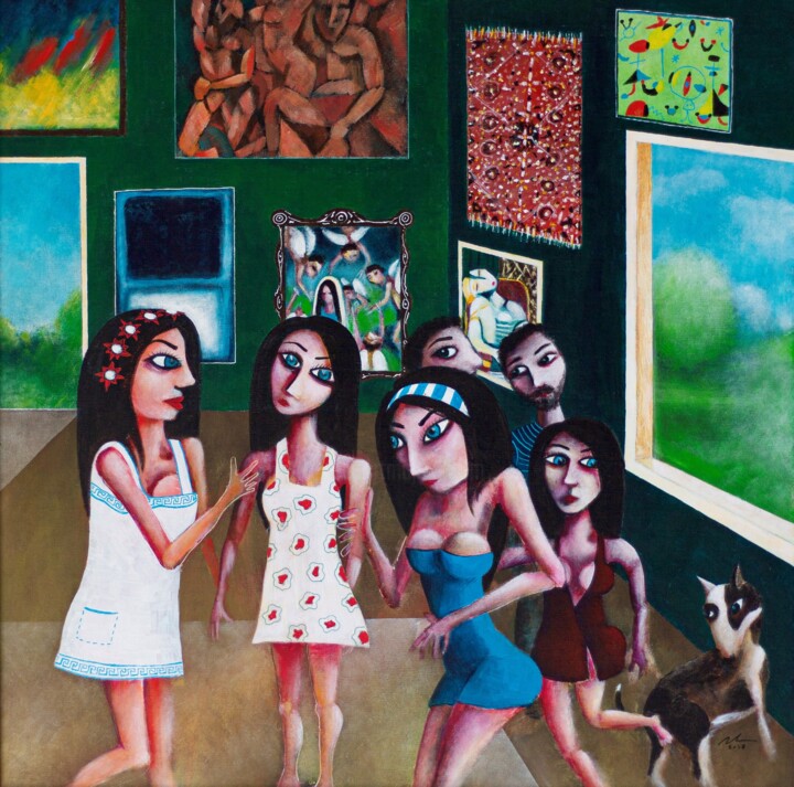Painting titled "As meninas" by Sérgio Remondes, Original Artwork, Acrylic Mounted on Wood Stretcher frame